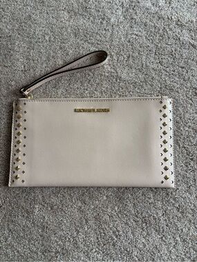Michael Kors Pink Leather Wristlet Clutch with Gold Studs